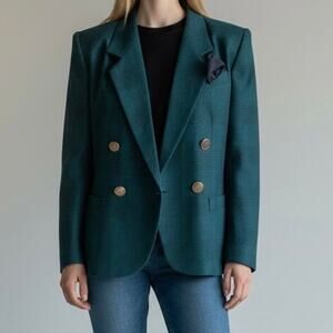 Stirling Cooper VTG Houndstooth Double Breasted Blazer Women's 4 Petite Green